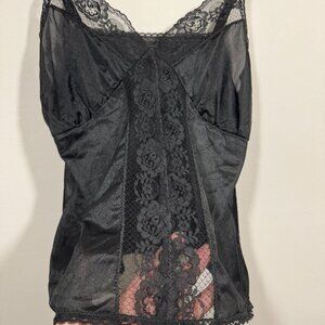 Vintage Black Lace Cami Lace Cut Outs Lingerie Tank Top